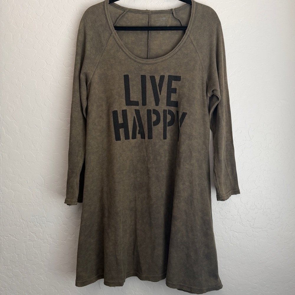 Natural Life Women's Cotton Blend Live Happy Print Tunic Dress Green Large